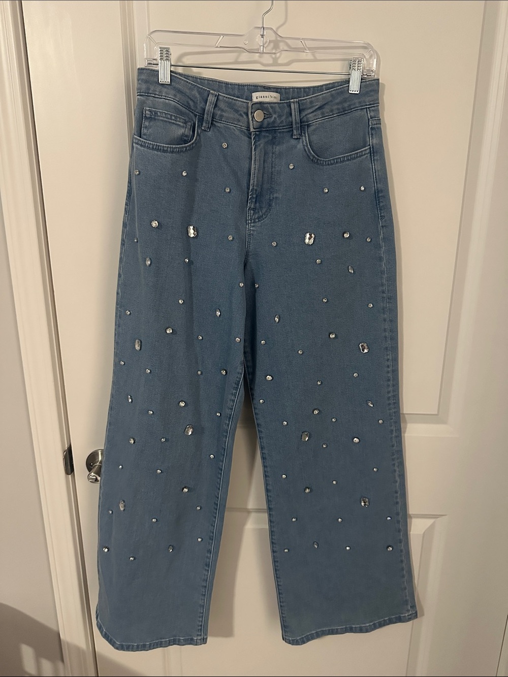 Embellished Wide-Leg Jeans - Light Blue
